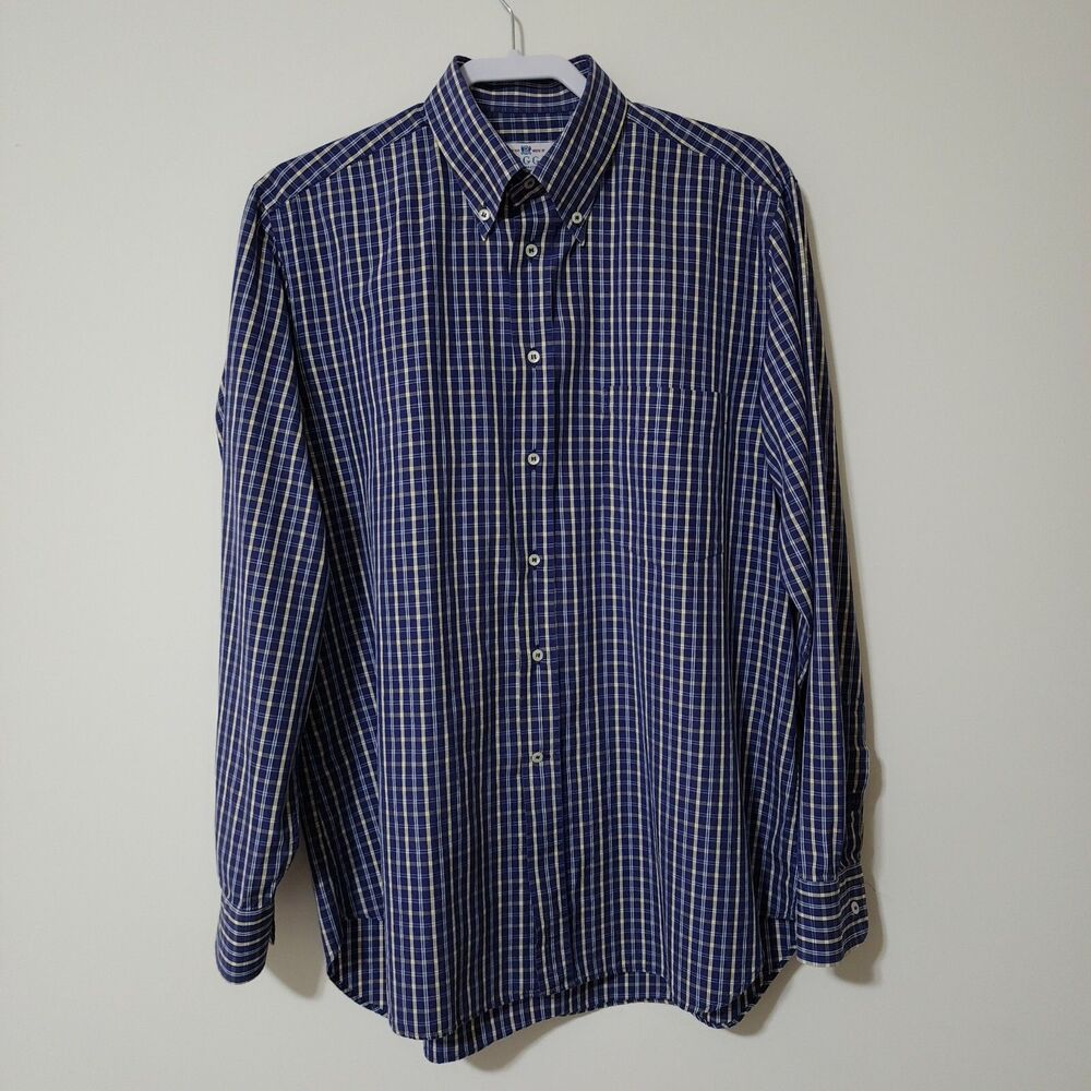 From The House of BOGGI Mens Plaid Long Sleeve Shirt Blue Beige Cotton Sz 41/16 - Picture 3 of 11